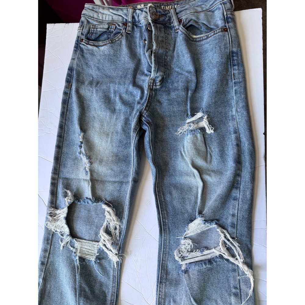 SONG Timeless Fit High Rise Distressed Straight Leg Jeans Light Wash Size 5/27